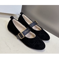 Unique Style Dior DiorAlps Dior Frost Ballet Flats in Cannage Suede Black DR121601 1216093