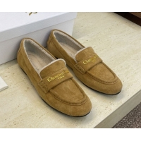 Classic Hot Dior DiorAlps Boy Flat Loafers in Suede and Shearling Camel DR121603 1216099