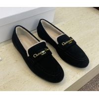 Best Product Dior DiorAlps Boy Flat Loafers in Suede and Shearling Black DR121603 1216100