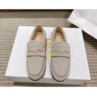 Hot Style Dior DiorAlps Boy Flat Loafers in Suede and Shearling Light Grey DR121603 1216107