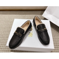 Grade Dior DiorAlps Boy Flat Loafers in Calfskin Leather and Shearling Black DR121603 1216108