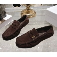 Original Cheap Dior Time Flat Loafers in Suede Chocolate Brown 1216109