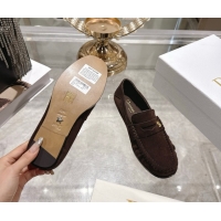 Original Cheap Dior Time Flat Loafers in Suede Chocolate Brown 1216109