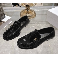 Sumptuous Dior Time Flat Loafers in Patent Leather Black DR121605 1216111
