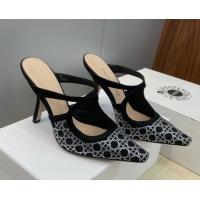 Popular Style Dior Capture Heeled Mules 9.5cm Satin with Strass Cannage Motif Black DR121606 1216113