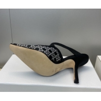 Popular Style Dior Capture Heeled Mules 9.5cm Satin with Strass Cannage Motif Black DR121606 1216113