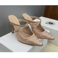 Sophisticated Dior Capture Heeled Mules 9.5cm Satin with Strass Cannage Motif Nude DR121606 1216114