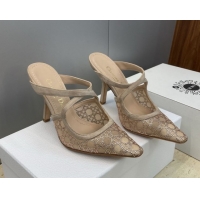 Shop Cheap Dior Capture Heeled Mules 9.5cm in Mesh with Strass Cannage Motif Beige DR121606 1216115