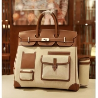 Grade Design Hermes HAC CARGO HAUT A COURROIES 40 Bag in Canvas & Swift Leather H40 Brown 2025(Half Handmade)