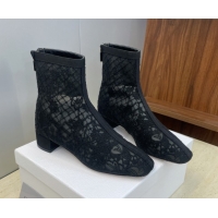 Discount Dior Naughtily-D Heeled Ankle Boots 3.5cm in Transparent Mesh Embroidered with Millefiori Motif Black DR121607 