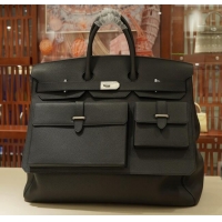 Big Discount Hermes Multipockets Birkin HAC 50 Bag in Togo Leather H50 Black/Silver 2025 (Half Handmade)