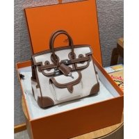 Promotional Hermes Birkin 25cm Cargo Bag in Swift Leather and Canvas H25 Dark Brown/Silver 2025 (Half Handmade)