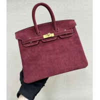 Top Quality Hermes Birkin 30 Bag in Suede Leather H30 Angola Red/Gold 2025 (Half Handmade)