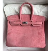 Best Price Hermes Birkin 25 Bag in Suede Leather H25 Pink/Silver 2025 (Half Handmade)