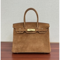 Buy Discount Hermes Birkin 30 Bag in Suede Leather H30 Brown/Gold 2025 (Half Handmade)