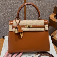 Good Discount Hermes Kelly 25 Bag in Box Leather K25 Brown/Gold 2025 (Half Handmade)