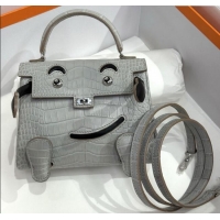 Reasonable Price Hermes Kelly Doll Bag in Matt Alligator Leather H16 Grey/Black 2025(Handmade)