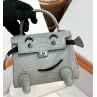Reasonable Price Hermes Kelly Doll Bag in Matt Alligator Leather H16 Grey/Black 2025(Handmade)