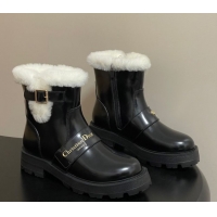 Grade Quality Dior DiorAlps D-Quest Ankle Boots in Shiny Calfskin and Wool with Buckle Strap Black DR121609 1216120