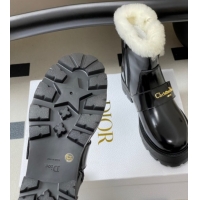Grade Quality Dior DiorAlps D-Quest Ankle Boots in Shiny Calfskin and Wool with Buckle Strap Black DR121609 1216120