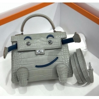 Buy Fashionable Hermes Kelly Doll Bag in Matt Alligator Leather H16 Grey/Blue 2025 (Handmade)