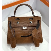 Best Quality Hermes Kelly Doll Bag in Matt Alligator Leather H16 Brown 2025 (Handmade)