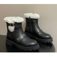Best Grade Dior DiorAlps D-Quest Ankle Boots in Calfskin Leather and Wool with Buckle Strap Black DR121609 1216121