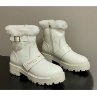 Stylish Dior DiorAlps D-Quest Ankle Boots in Calfskin Leather and Wool with Buckle Strap White DR121609 1216122