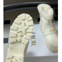 Stylish Dior DiorAlps D-Quest Ankle Boots in Calfskin Leather and Wool with Buckle Strap White DR121609 1216122