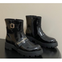 Perfect Dior DiorAlps D-Quest Ankle Boots in Shiny Calfskin with Logo Buckle Strap Black DR121609 1216123
