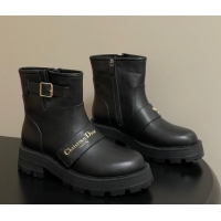 Unique Style Dior DiorAlps D-Quest Ankle Boots in Calfskin Leather with Logo Buckle Strap Black DR121609 1216124