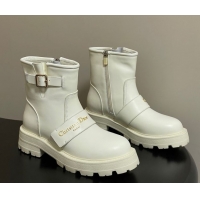 Best Product Dior DiorAlps D-Quest Ankle Boots in Calfskin Leather with Logo Buckle Strap White DR121609 1216125