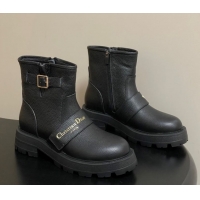 Good Looking Dior DiorAlps D-Quest Ankle Boots in Grained Calfskin with Logo Buckle Strap Black DR121609 1216126