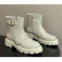 Best Price Dior DiorAlps D-Quest Ankle Boots in Grained Calfskin with Logo Buckle Strap White DR121609 1216127