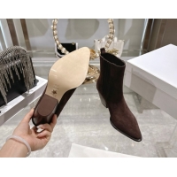 Pretty Style Dior Wild Heeled Ankle Boots 5cm in Suede Chocolate Brown DR121610 1216130