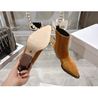 Charming Dior Wild Heeled Ankle Boots 5cm in Suede Brown Yellow DR121610 1216131