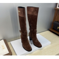 Best Grade Dior D-Town Heeled High Heeled Boots 8cm in Suede with Buckle Chocolate Brown 1216133