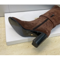 Best Grade Dior D-Town Heeled High Heeled Boots 8cm in Suede with Buckle Chocolate Brown 1216133