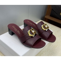 Top Grade Dior 30 Montaigne Heeled Slides Sandal 4.5cm in Calfskin Leather with Pearl Dark Burgundy 1217002 