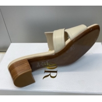 Unique Style Dior 30 Montaigne Heeled Slides Sandal 4.5cm in Calfskin Leather with Pearl Beige 1217003 