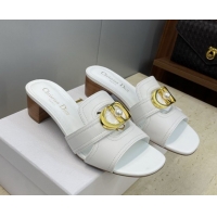 Grade Quality Dior 30 Montaigne Heeled Slides Sandal 4.5cm in Calfskin Leather with Pearl White 1217005
