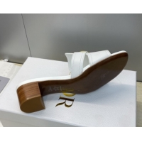 Grade Quality Dior 30 Montaigne Heeled Slides Sandal 4.5cm in Calfskin Leather with Pearl White 1217005