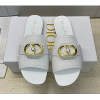 Luxury Dior 30 Montaigne Flat Slides Sandal in Calfskin Leather with Pearl White 1217006