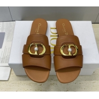 Classic Hot Dior 30 Montaigne Flat Slides Sandal in Calfskin Leather with Pearl Brown 1217007