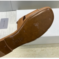Classic Hot Dior 30 Montaigne Flat Slides Sandal in Calfskin Leather with Pearl Brown 1217007
