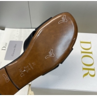 Low Cost Dior 30 Montaigne Flat Slides Sandal in Calfskin Leather with Pearl Black 1217008