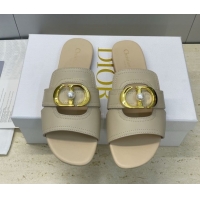 Top Design Dior 30 Montaigne Flat Slides Sandal in Calfskin Leather with Pearl Beige 1217009