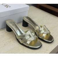 Luxurious Dior D-Club Heeled Slides Sandal 6cm in Calfskin Leather Gold DR121701 1217011