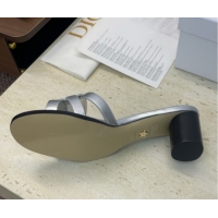 Luxury Dior D-Club Heeled Slides Sandal 6cm in Calfskin Leather Silver DR121701 1217012