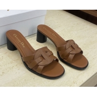 Shop Duplicate Dior D-Club Heeled Slides Sandal 6cm in Calfskin Leather Brown DR121701 1217013